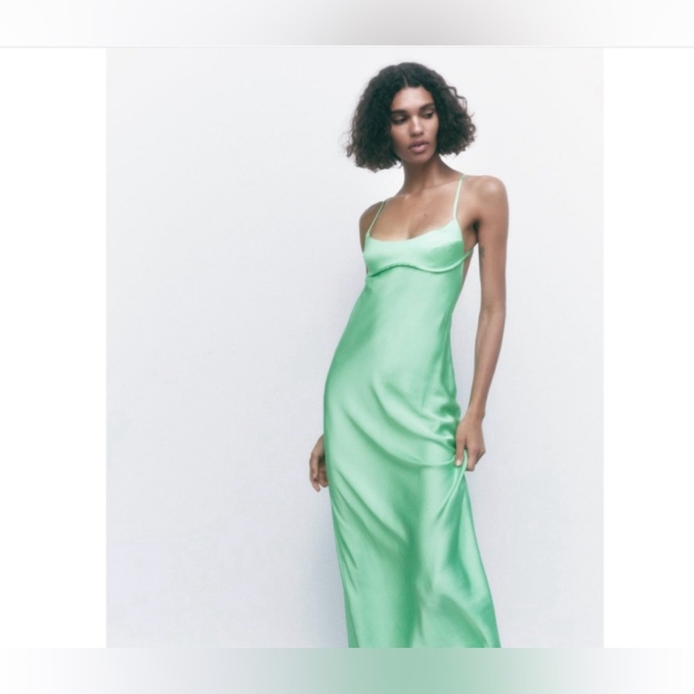 Zara Green Silk Maxi Dress